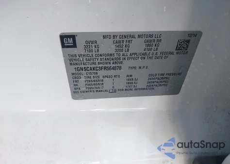 2015 Chevrolet Tahoe Ls from USA, damaged, VIN 1GNSCAKC3FR564878